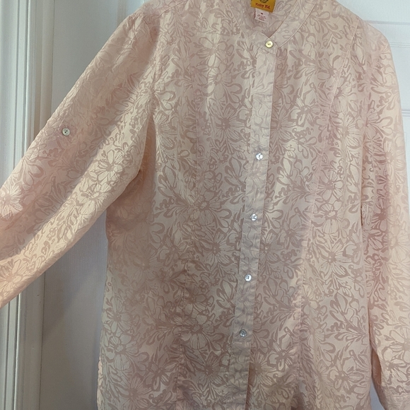Ruby Rd Floral Button Down Pink Semi Sheer womens 16 - Picture 3 of 7